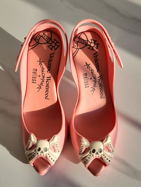 Vivienne Westwood Shoes - Vivienne Westwood Melissa Pink Skull Bow Peep-Toe Flats